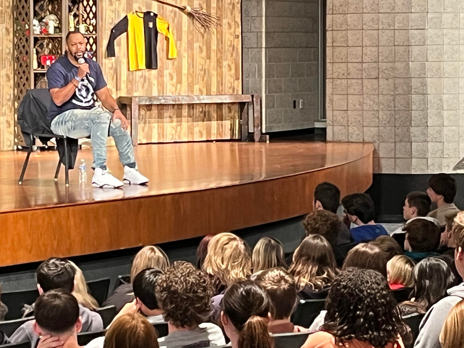 Wesley speaking to students